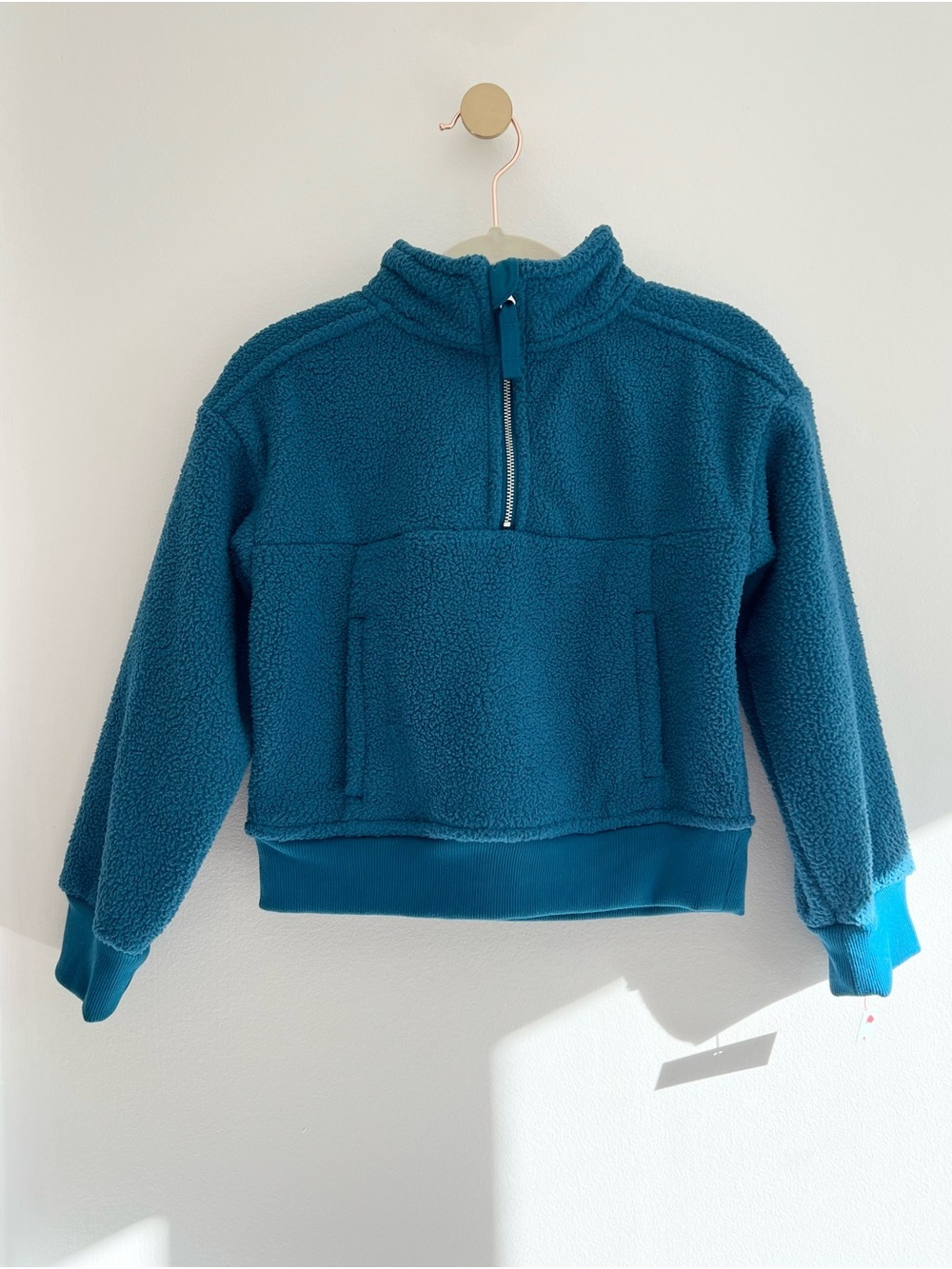 (NWT) Cat & Jack Girls Teal Collared Sherpa Half-Zip Pullover Sweatshirt, XS 4/5